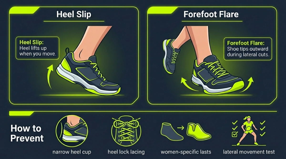 heel slip and forefoot flare guide for women's pickleball shoes – common fit problems and prevention tips