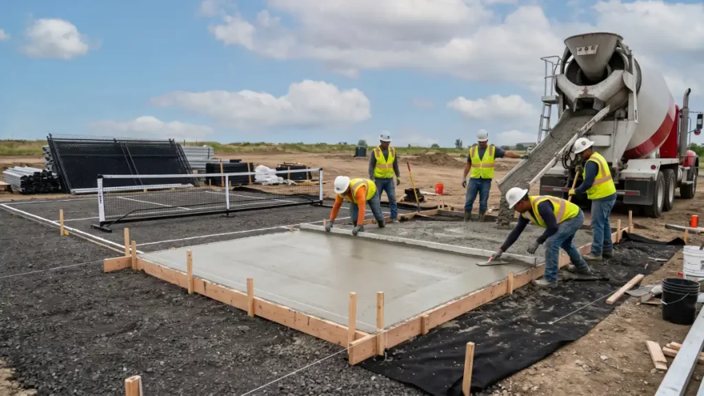 pickleball court construction process – concrete pour and base preparation