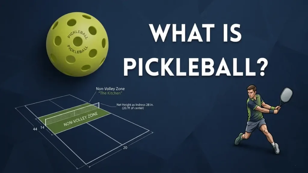 What Is Pickleball? The Ultimate Beginner’s Guide (2026) pickleball court with ball and player