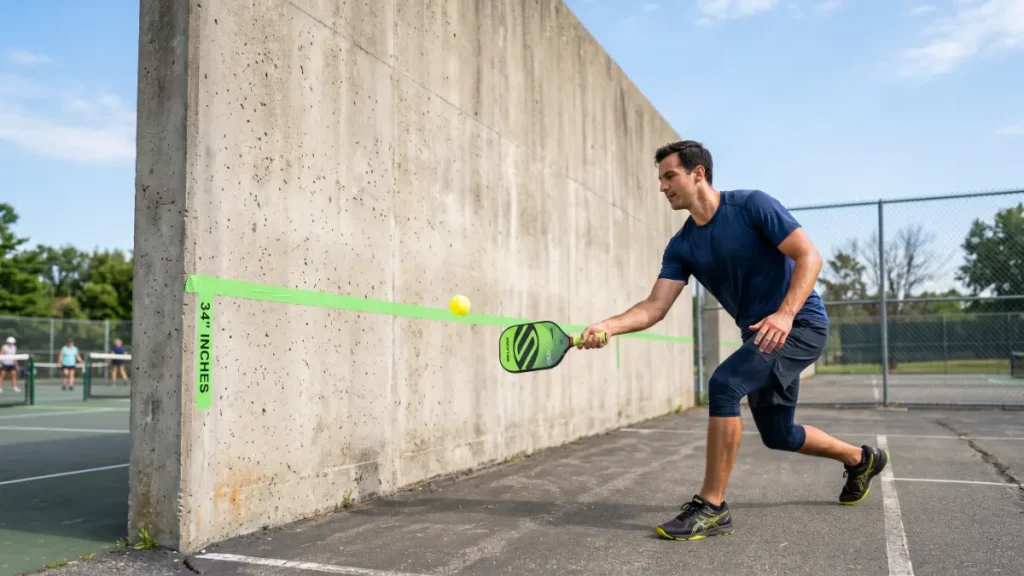 pickleball drills feature image – player practicing wall dinking