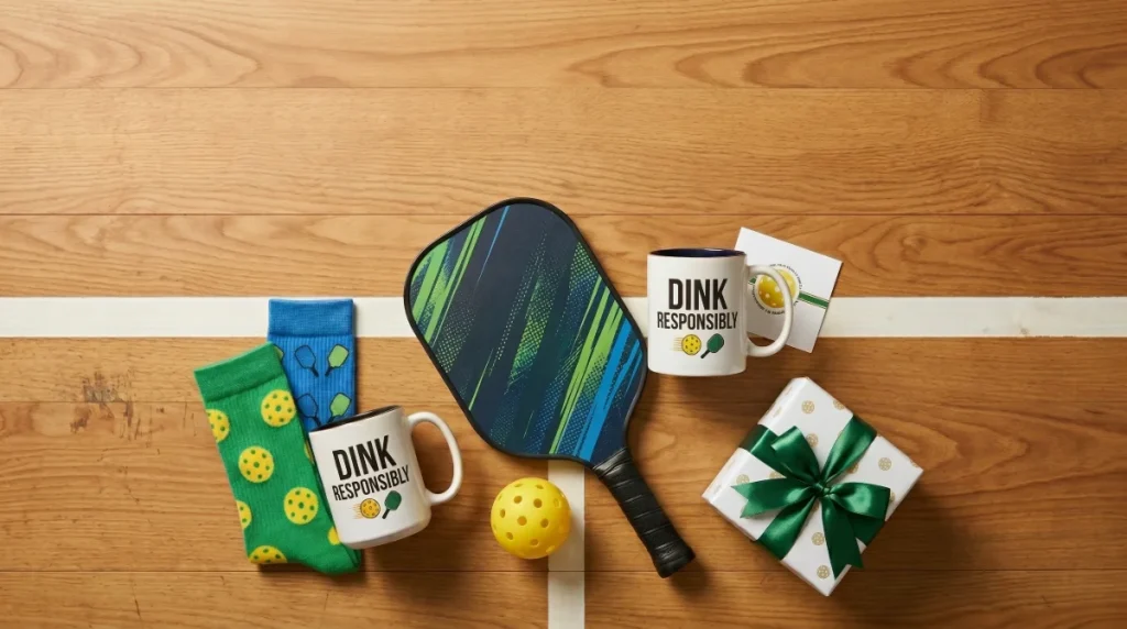 Pickleball Gifts: The Ultimate Guide (2026) – Find the Perfect Present for Every Player pickleball gifts feature image – assortment of pickleball gift items on a court