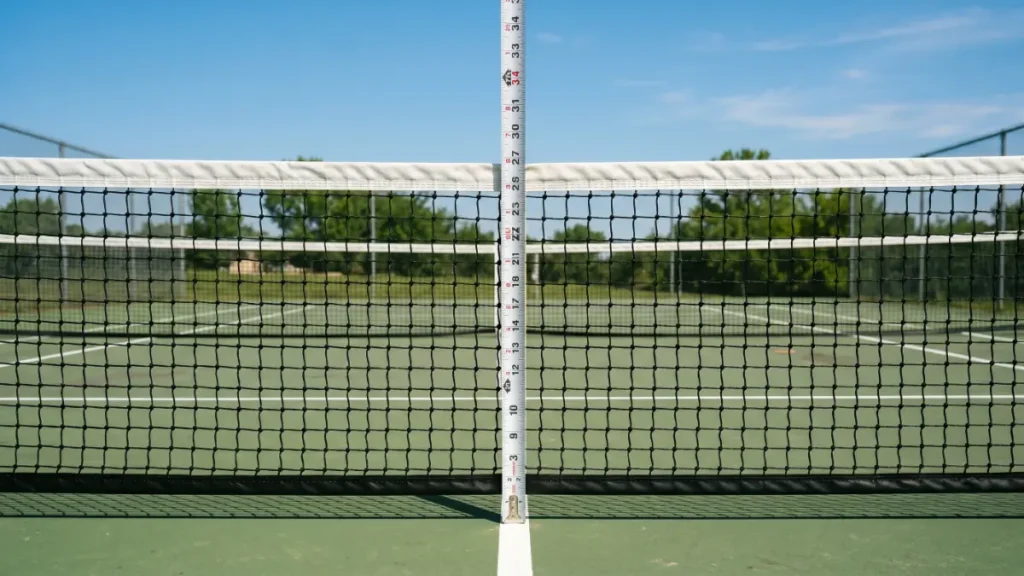 Pickleball Net vs Tennis Court: Complete Comparison & Setup Guide (2026) pickleball net vs tennis court comparison – net height measurement showing 34 inches at center