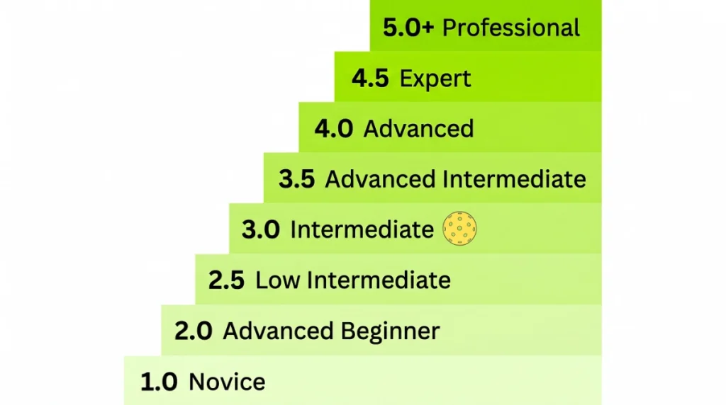 pickleball skill levels progression chart from 1.0 to 5.0
