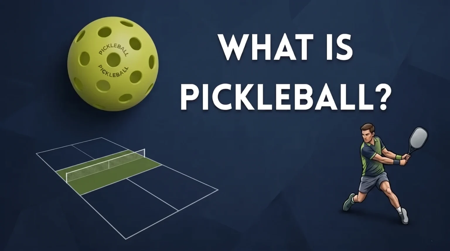 pickleball court with ball and player