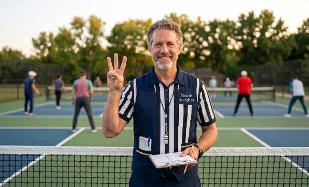 pickleball scoring beginner guide feature image – refree calling out score on court